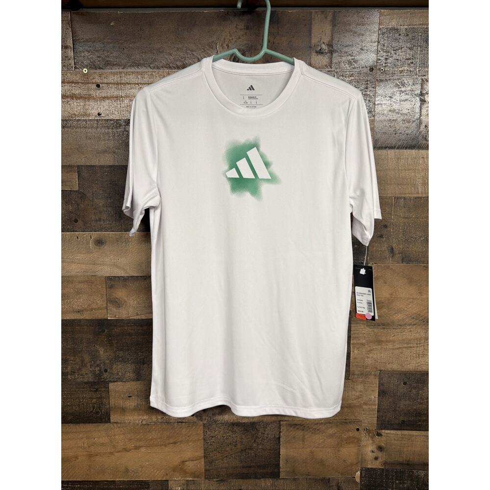Adidas Kids Size L (14-16) Gradient Logo Tee White Green NWT SKU 086
